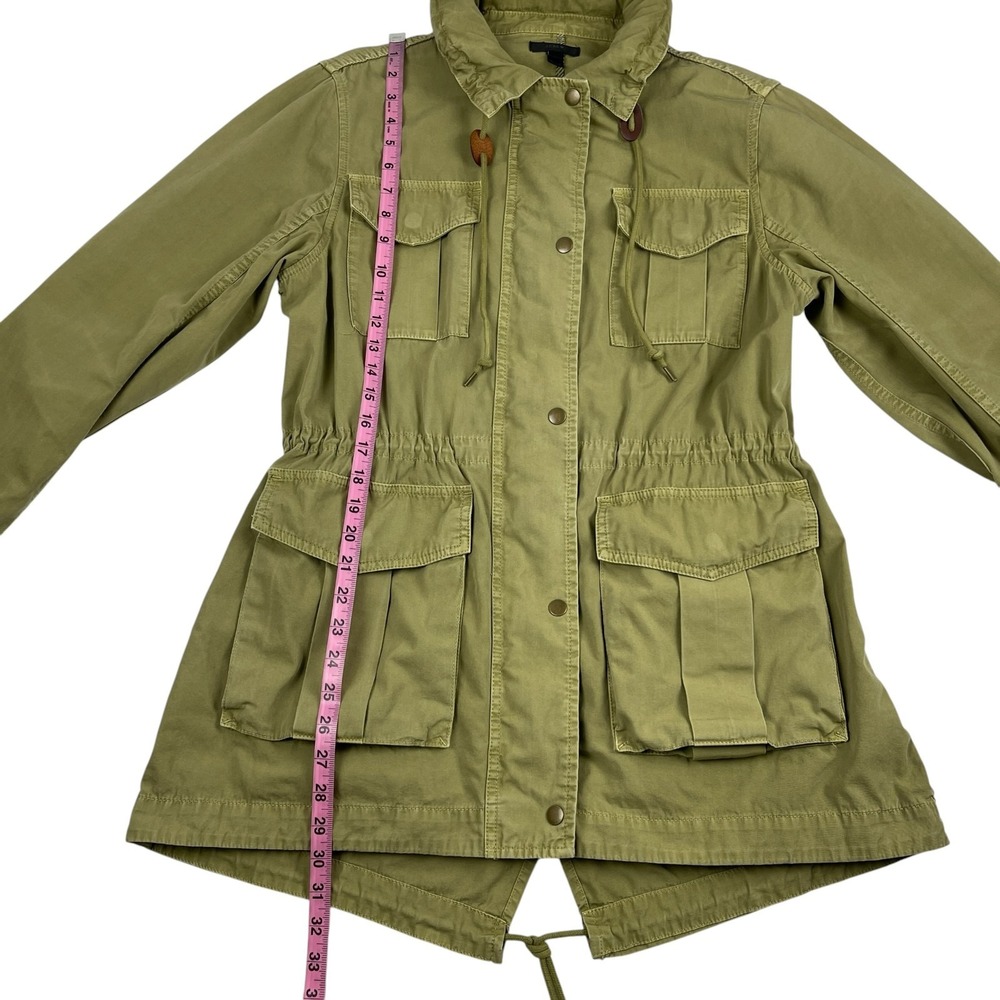 J.Crew Women's Utility Jacket Large Olive Green Military Hooded Full Zip Cotton - Picture 12 of 14